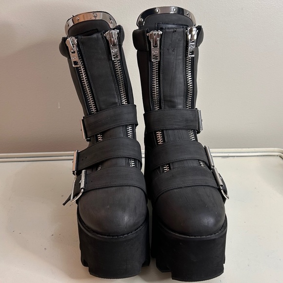 CURRENT MOOD MADE IN HELL DOLLS KILL GOTH BLACK CHUNKY HEELPLATFORM BOOTS SIZE 8 - Picture 2 of 11